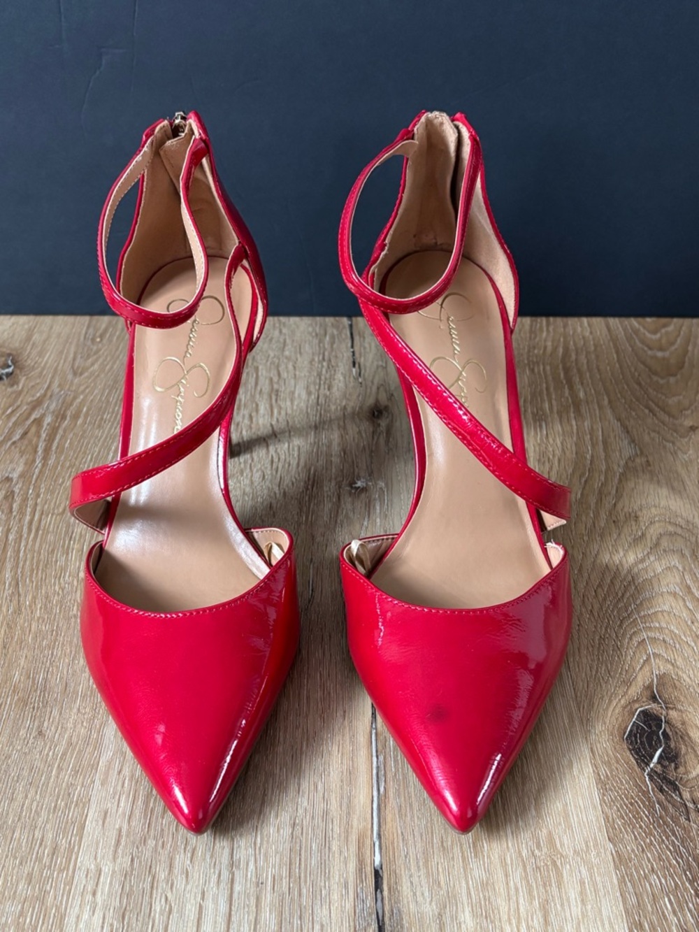 Jessica Simpson Red Patent Leather Pointed-Toe Strappy Pumps Size 10M